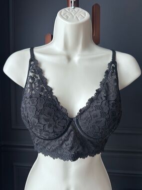 MAIDENFORM Lace Longline Soft Wireless Bralette - Black 34C